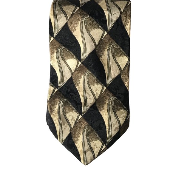REPP LTD Executive Silk Absract Gold Tan Silver Black Neck Tie 64 x 4 Retro Stre - Picture 1 of 7